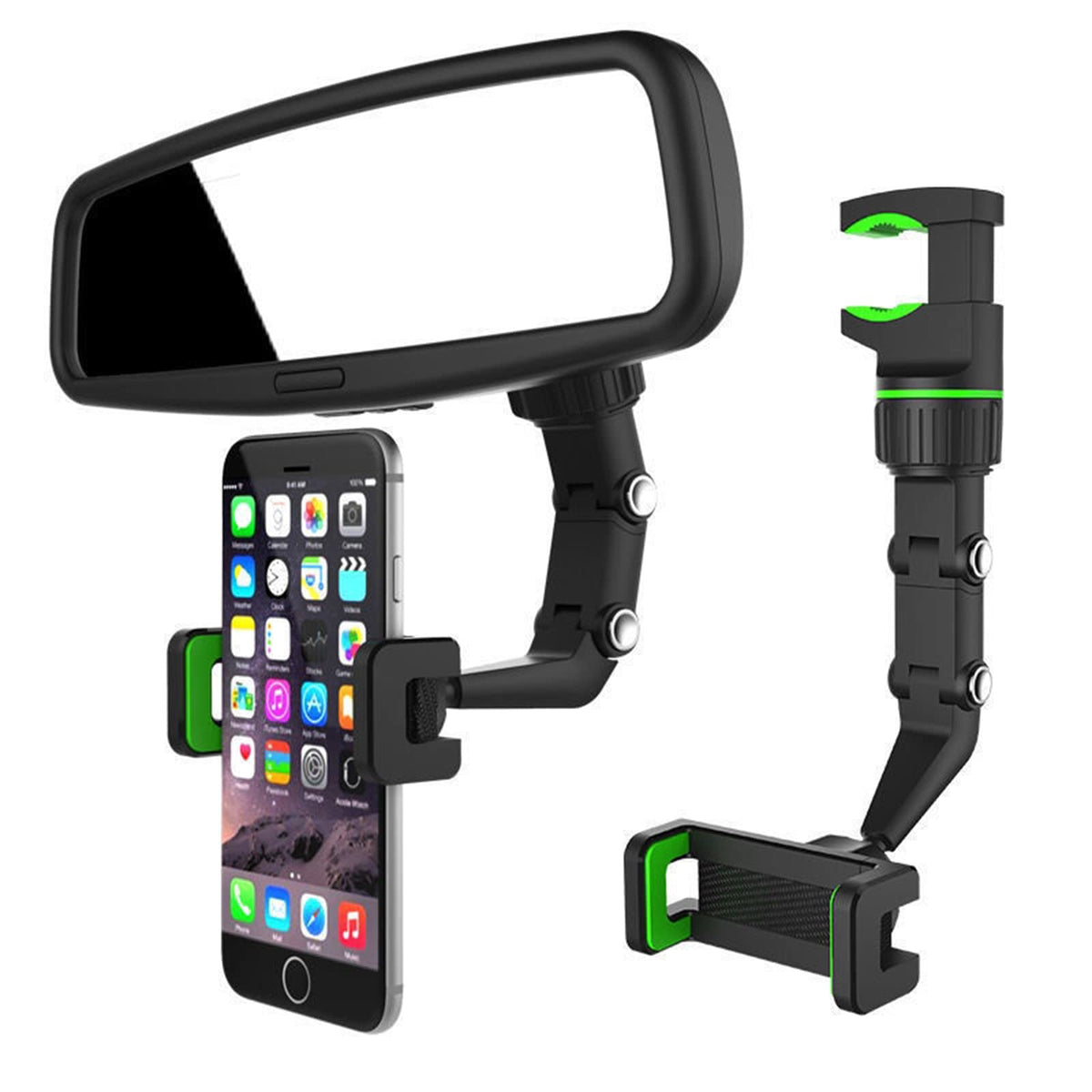 MuiSci Car Phone Holder Rearview Mirror Mount 360 Degrees Rotating Retractable Cell Automobile Cradles Dashboard Stand GPS for All Phones (Green)