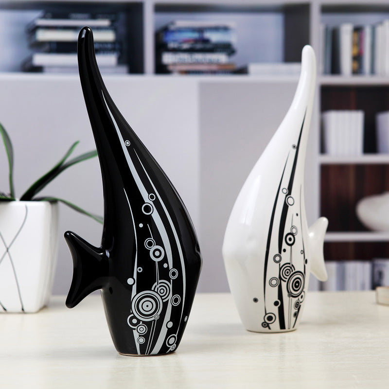Ceramic Home Decor - Long-tail Black and White Fish