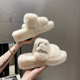 Thick Bottom Furry Women's Slippers for Outdoor Use