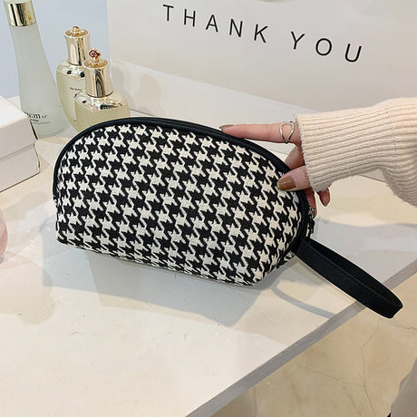 Houndstooth Cosmetic Bag - Classic Zipper Mini Makeup Bag
