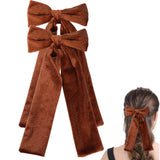 2PCS Velvet Hair Bows Hair Ribbon Clips Big Fall Alligator Clips Hair Accessories for Women Girls (Brown)