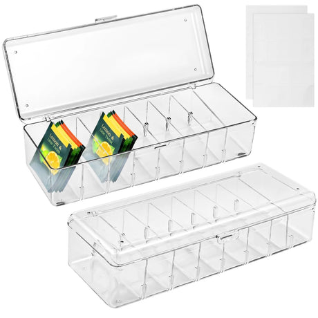 BATTIPAW 2 PCS Drink Packet Organizers Water Flavor Packet Holder with Lid Compact Water Drink Packet Storage Container with Removable Dividers Food Storage Bins for Cabinets Refrigerator