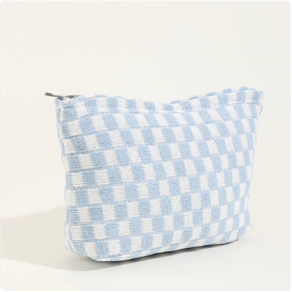Large Wool Chessboard Cosmetic Bag