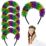 Hotop 6 Pcs Mardi Gras Headband Pom Pom Headband Glitter Carnival Costume Party Hair Hoop Accessories for Women Men(Purple Green Gold)