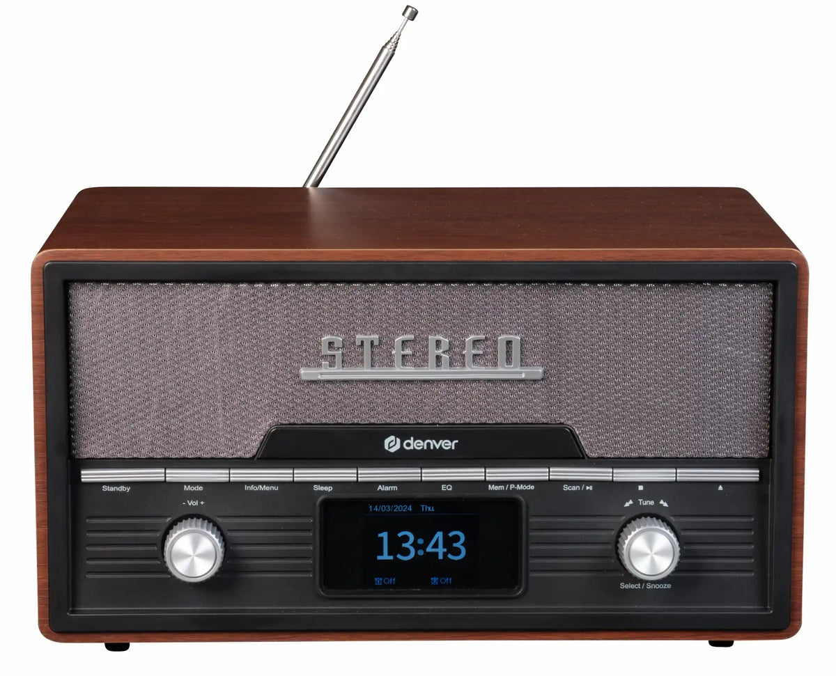 Denver MDA-525DW Dark Wood Retro Style Music System with CD, Bluetooth, FM Radio