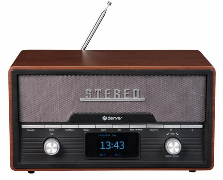Denver MDA-525DW Dark Wood Retro Style Music System with CD, Bluetooth, FM Radio