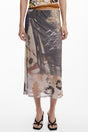 DESIGUAL WOMEN'S BEIGE LONGUETTE SKIRT