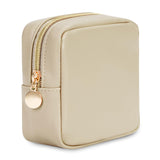 Wandering Nature Small Makeup Bag for Purse Mini Make up Pouch Cute Cosmetic Pouch for Women with Slip-in Pockets Matte Leather Beige