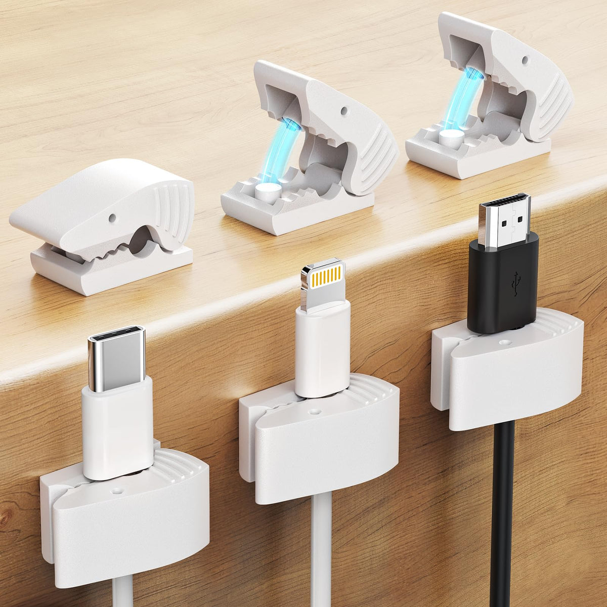6-Pack Magnetic Cord Organizer Shark Cable Clip LUWUIDEN Phone Cord Holder for Nightstand Office Desk Kitchen Car [Smooth Adjustable] Adhesive Cable Clip White