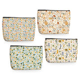 4PCs Flower Carden Cat Rabbit Makeup Bag Botanical Blossom Floral Cosmetic Bag Boss Day Mothers Day Christmas Friendship Gifts for Women Girls Mom Sister Friends Zipper Pouch Travel Toiletry Bag