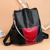 Women's Color Block Large Capacity Soft Leather Backpack