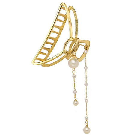 Large Metal Pearl Butterfly Hair Claw Clip for Women