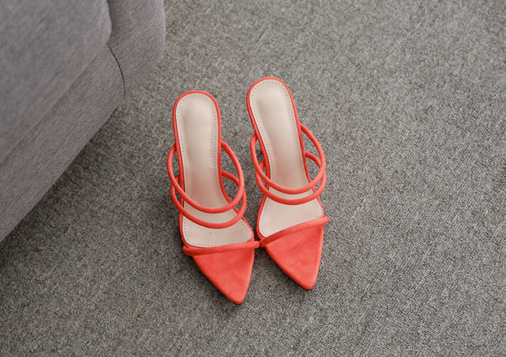 Summer Pointed High Heel Slippers with Thin Straps