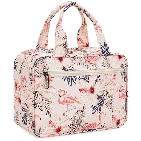 Narwey Full Size Toiletry Bag Women Large Makeup Bag Organizer Travel Cosmetic Bag for Toiletries Essentials Accessories (Beige Bird)