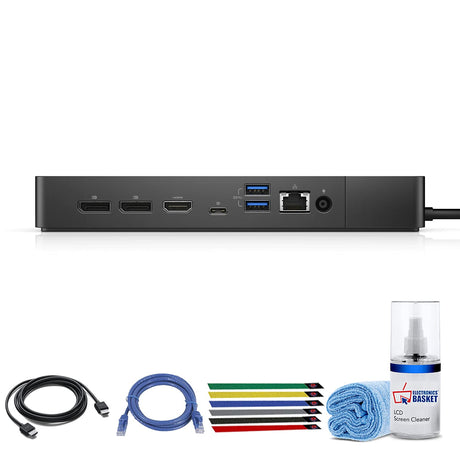 Dell WD19S 180W Computer Docking Station (USB USB-C DisplayPort HDMI Ethernet Ports) 1-Pack Bundle with LCD Cleaning Kit Ethernet + HDMI Cable and (6) Electronics Basket Cable Ties