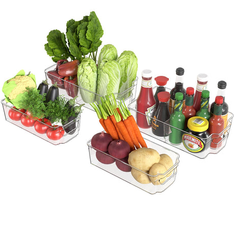 Cq acrylic Refrigerator Organizers and Storage4Pcs Large Refrigerator Storage Containers and Kitchen Organizers and Storage PantryPlastic Stacking Food Snack Organizer for Pantry ShelfBPA-Free