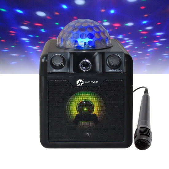 N-Gear DISCO BLOCK 410 Portable Karaoke Speaker with Discoball With 2 Wired Microphones