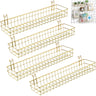 Blulu 4 Pcs 15.75 x 3.94 x 1.97 Inch Metal Grid Wall Baskets with Hooks Grid Wall Shelves Hanging Wire Basket Multi Function Storage Organizer for Kitchen Organizing Display (Gold)