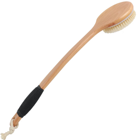 OWIIZI Round Head Back Scrub Brush for Body Shower Wooden Long Handle Bristles Tub Soaping Bath Brushes Skin Exfoliator Scrubber Brush for Men Women Elderly Wet or Dry Use