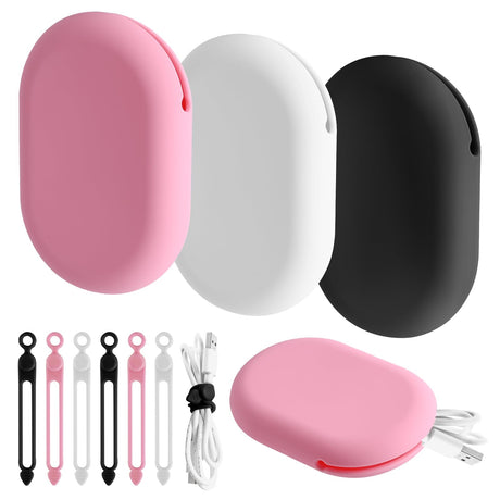 Aohcae 3PCS Silicone Headphone Organizer with 6PCS Silicone Cable Straps Wire Organizer Data Cable Storage Case Mini Key Box Portable Wired Headset Storage Bag in Home Office Kitchen School