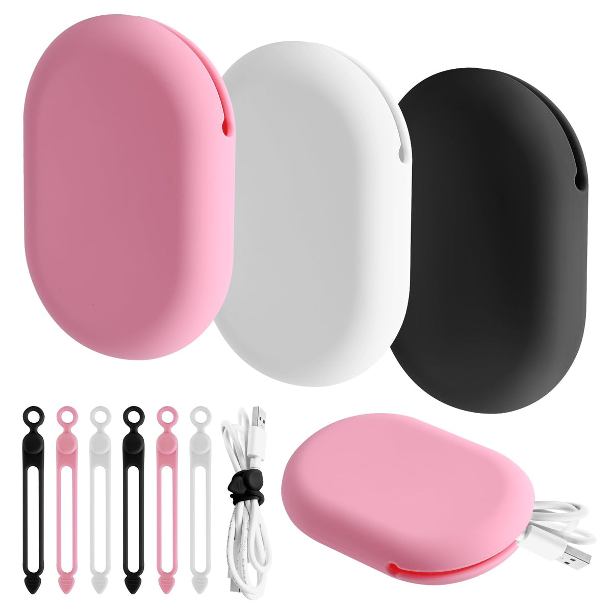 Aohcae 3PCS Silicone Headphone Organizer with 6PCS Silicone Cable Straps Wire Organizer Data Cable Storage Case Mini Key Box Portable Wired Headset Storage Bag in Home Office Kitchen School
