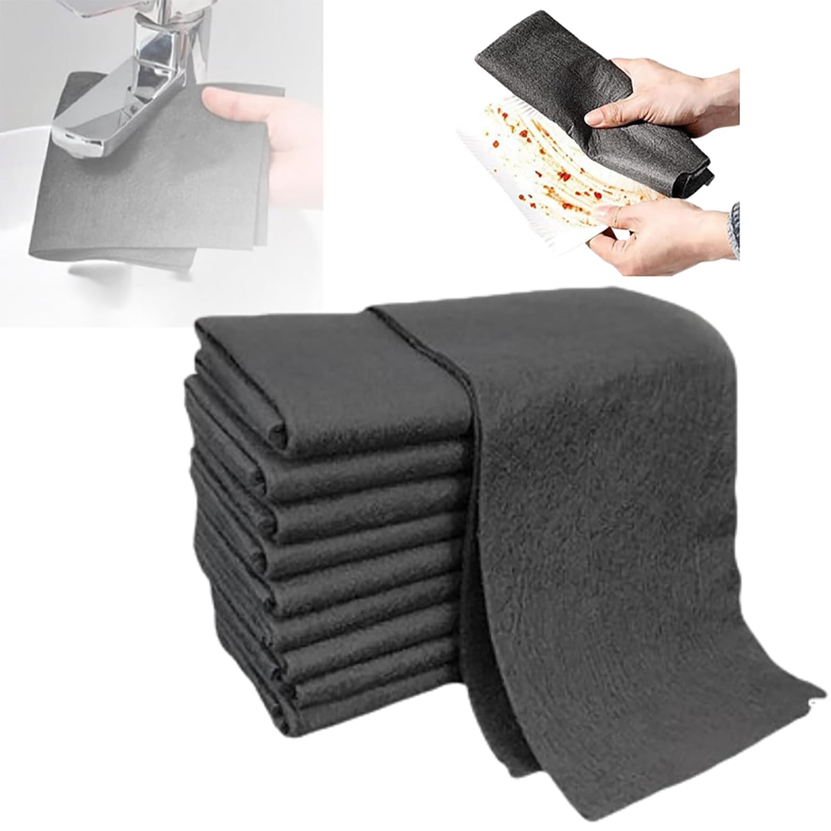 PUSKIU Thickened Magic Cleaning Cloth 2024 Reusable Microfiber Cleaning Rag Lint Free Cloth Magic Streak Free Miracle Cleaning Cloth Multipack for Windows Mirror Glass Car (Black 10Pcs 20 * 30cm)