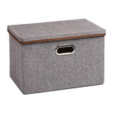 UUJOLY Large Storage Bins Linen Fabric Foldable Basket Cubes Organizer Storage Box Drawer with Lid and Handles for Home Office Closet Bedroom Nursery（Grey）