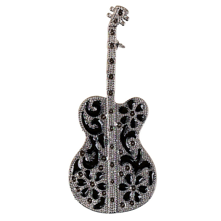 Vintage Black Guitar Violin Brooch Pin Accessory