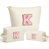 YOOLIFE Travel Cosmetic Bags for Women - Girls Makeup Bag Monogram Make Up Bag Skincare Bag Year Old Girl Birthday Gift Corduroy Bridesmaid Gifts Girlfriend Wife Sister Gifts for Women Girls Letter K