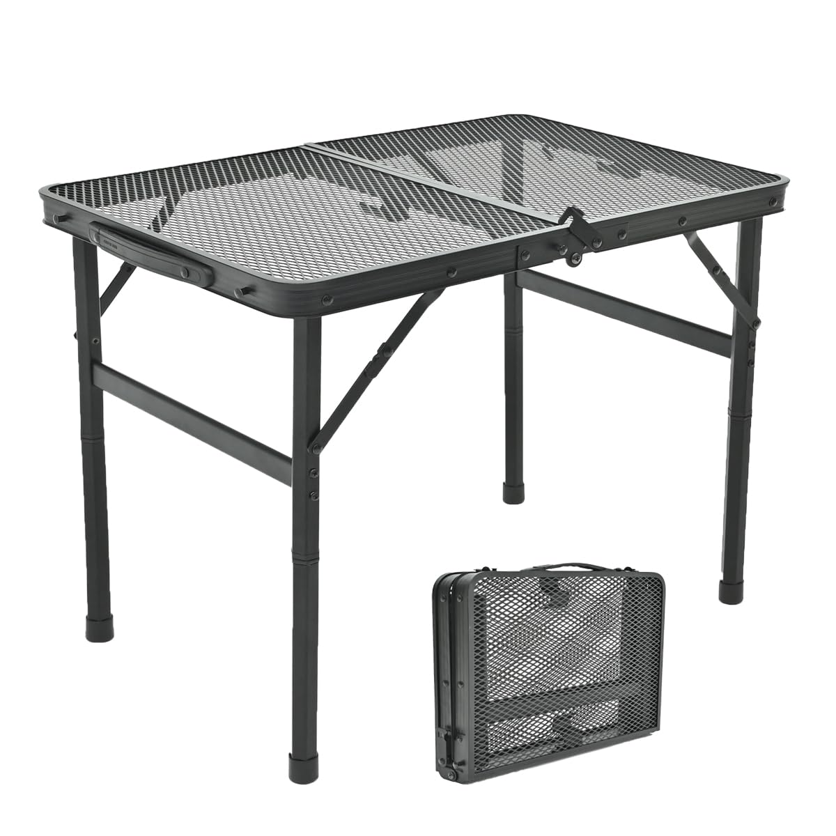 Goaylate Camping Table 2 ft Folding Grill Table with Mesh Desktop Anti-Slip Feet Height Adjustable Lightweight & Portable Aluminum Outdoor Table for Camping Picnic RV BBQ (23.6"X16"X22.5")
