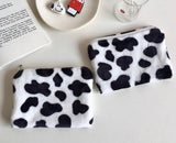 Cow Print Plush Makeup Organizer and Coin Purse for Girls