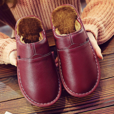Home Cotton Slippers with Genuine Leather Sole