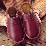 Home Cotton Slippers with Genuine Leather Sole