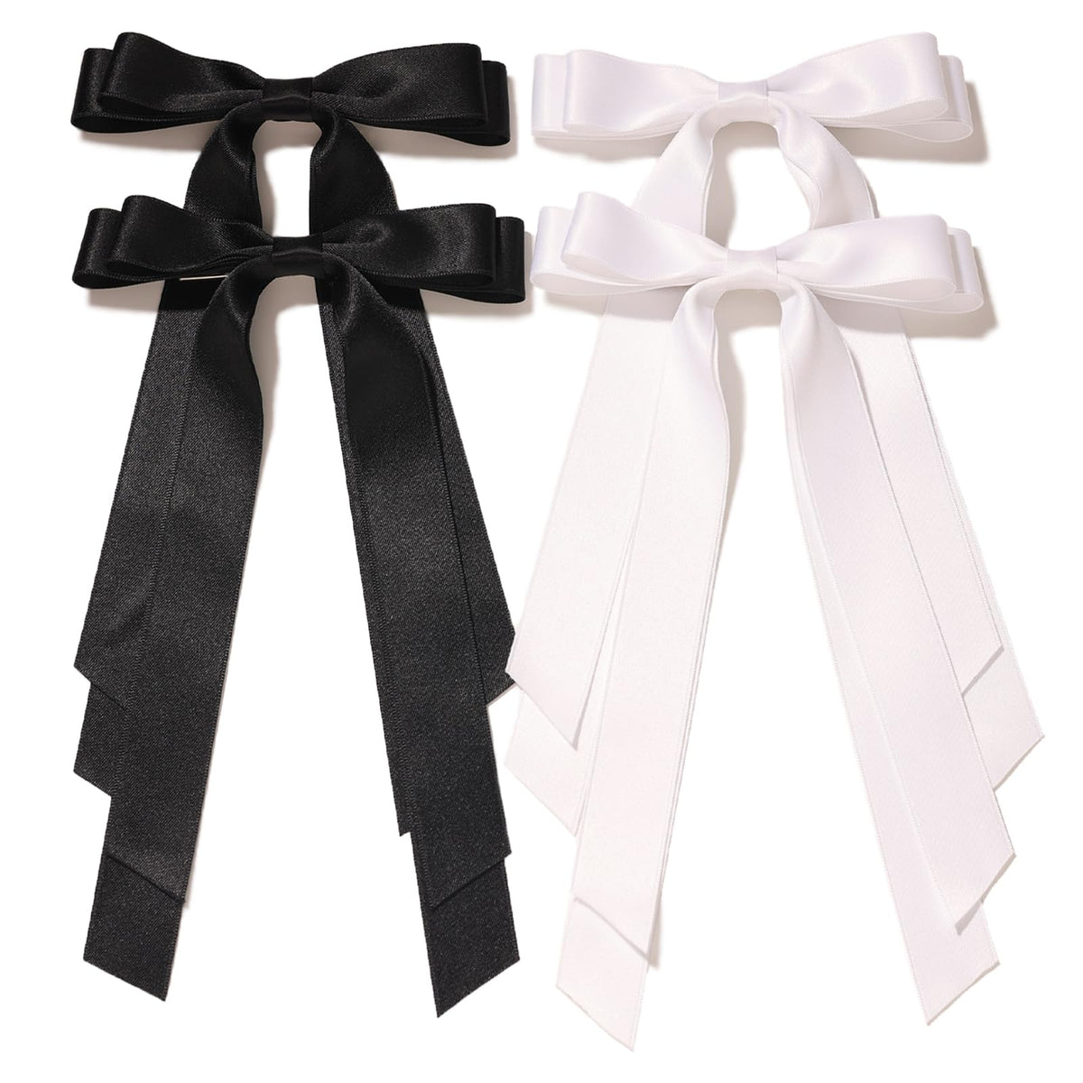 4Pcs Ribbon Bow Clips Silky Satin Tassel Hair Bows with Alligator Metal Clip Bowknot Ponytail Holder Hair Accessories for Women Girls(BlackWhite)
