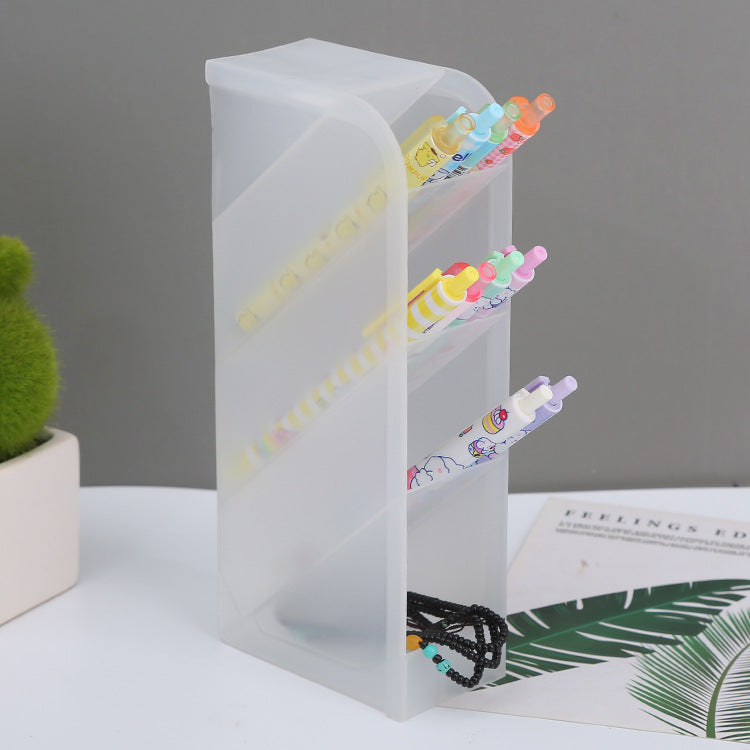 Transparent Multi-Grid Pen Holder for Desk Storage