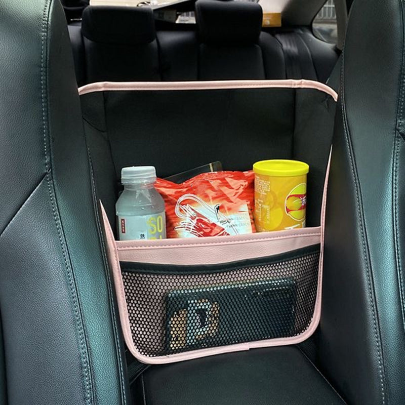 Leather Car Seat Backrest Storage Bag and Hook Pocket