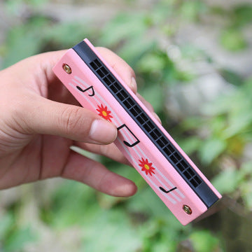 Wooden Painted Harmonica for Kids - 16 Holes Educational Toy