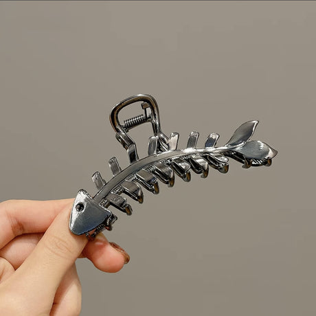 Korean Elegant Large Metal Fishbone Hair Claw Clip