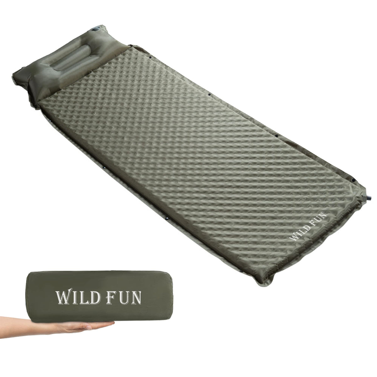 WILD FUN Sleeping Pad for Camping Self Inflating 1.5" Thick Foam Camping Sleeping Pad with Pillow Air Mattress CampingBackpackingHiking