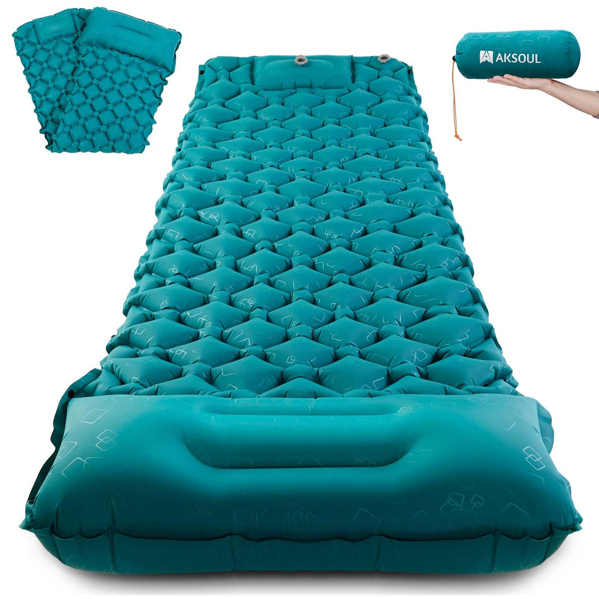 AKSOUL Sleeping Pad Inflatable for Camping: Ultralight & Compact Self Inflating Camp Mat with Built-in Foot Pump Connectable Portable Air Mattress for Hiking Backpacking Travel