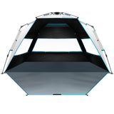 OutdoorMaster Beach Tent with Blackout Shelter Technology Portable Sun Shade Shelter 4 Person Pop Up Beach Tents with UPF 50+ UV Protection 9.5mm Thick Pole 3 Ventilating Mesh Windows