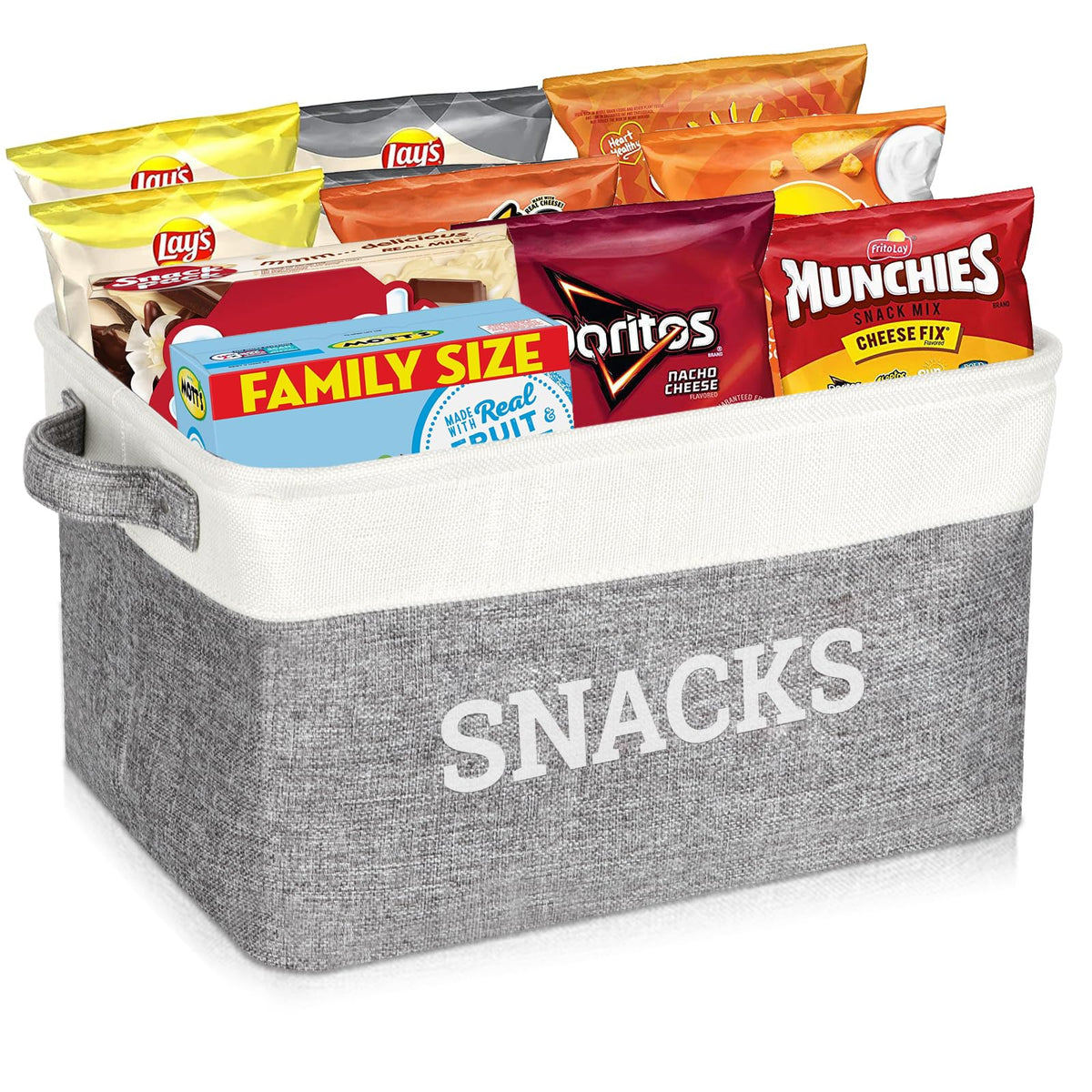 Snack Organizer for Pantry Foldable Fabric Snack Storage Basket with Handles Snack Bin Pantry Storage and Organization Snack Organizer for Countertop Kitchen Movie Night Office Waiting Room