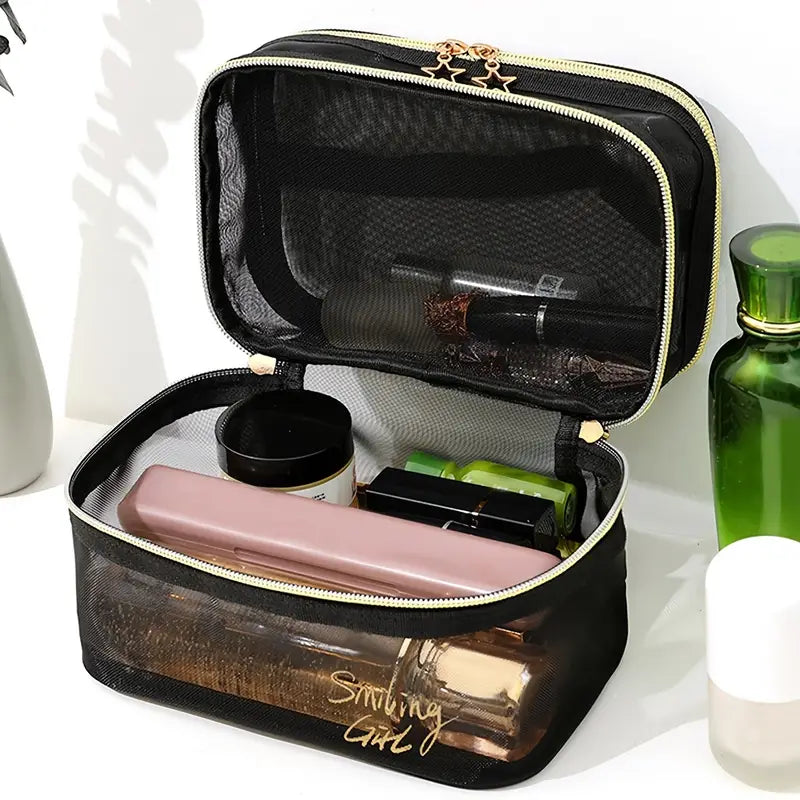 Double Layer Clear Mesh Makeup Purse and Organizer Bag