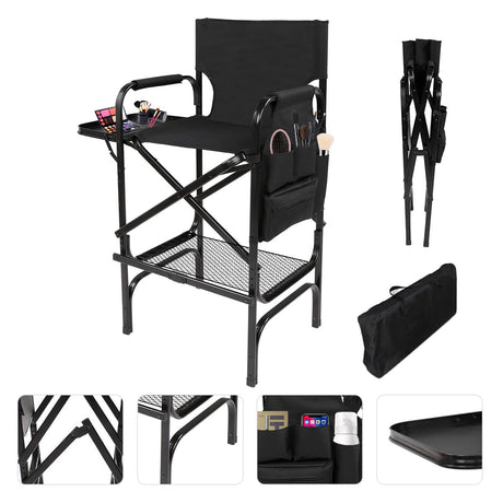 Tall Directors Chair Folding Makeup Chair with Folding Tabletop Storage Bags for Makeup Artists to Keep Makeup Cases and Brushes Oversized Portable Camping Chair for Outside Knee Protection
