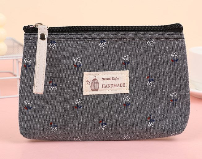 Letter Flower Print Canvas Makeup Bag for Women