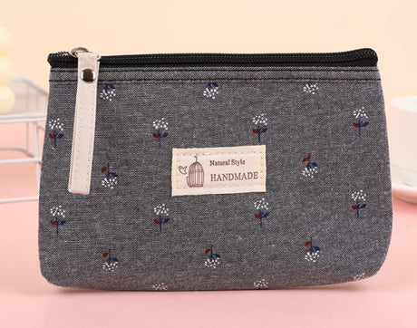 Letter Flower Print Canvas Makeup Bag for Women