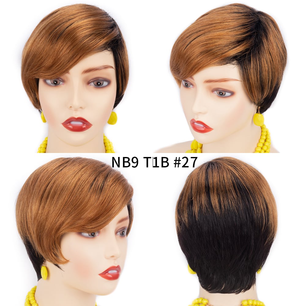 Golden Gradient Black Short Straight Hair Hood