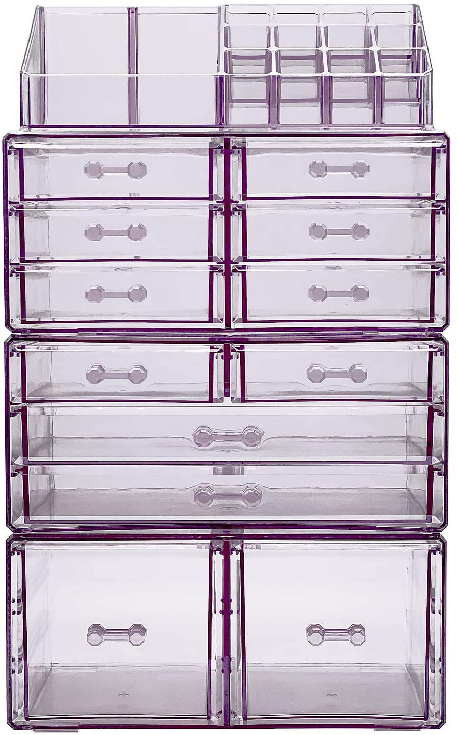 Sorbus Large Makeup Organizer - Clear Stackable Jewelry & Makeup Organizer For Vanity Bathroom Storage Dresser - 12 Drawers Cosmetic Beauty Organizers and Storage with Lipstick Makeup Brush Holder