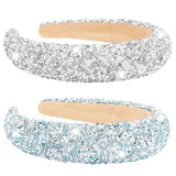 AHONEY 2 Pack Rhinestone Headband Women Girls Thick Padded Headband Sequin Beaded Pearls Head Band Glitter Cute Headband Birthday Prom Hair Accessories For Women Girls (Silver&Blue)
