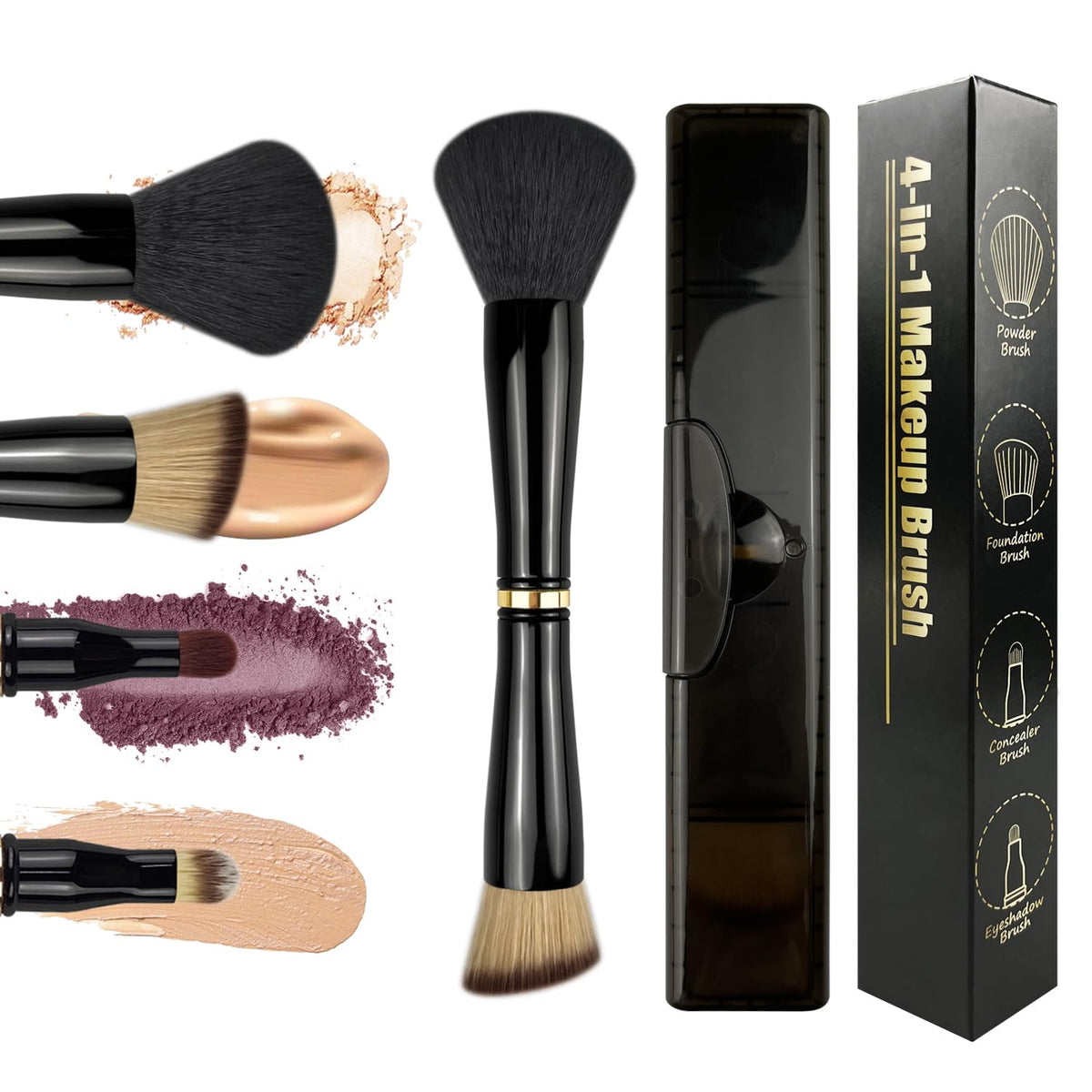 Zylsnice 4 in 1 Makeup Brush Travel Makeup Brush Set with Case Mini Makeup Brushes Powder Foundation Brush Concealer Brush Eyeshadow Brush Dual Ended Makeup Brush for LiquidCream Powder